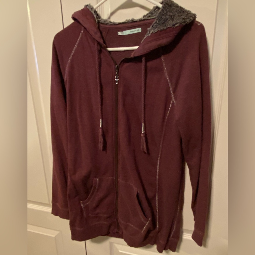 Maurices Zip Up Jersey Style Jacket With Fur Lined Hood Sz L